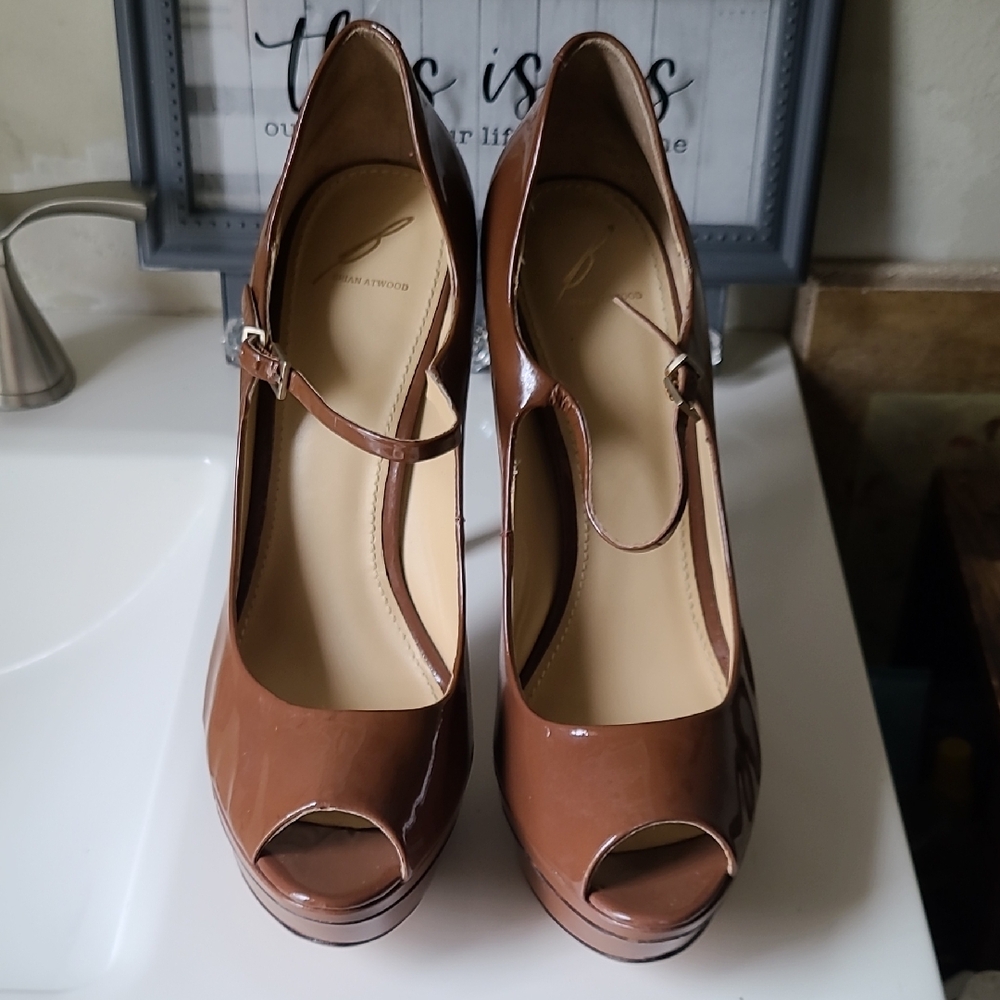 Brown Peep-Toe Mary Jane Heels Brian Atwood